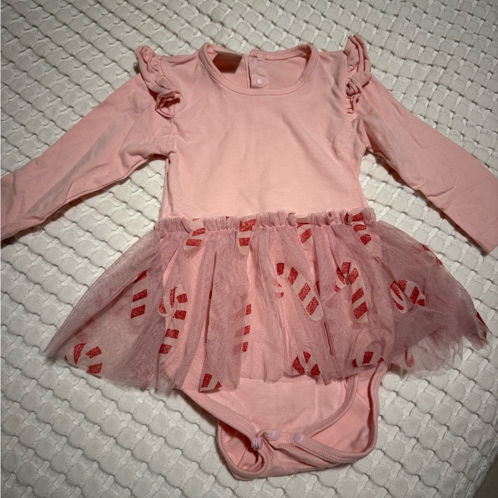 Sweet Wink Pink Candy cane‎ bodysuit with tulle skirt